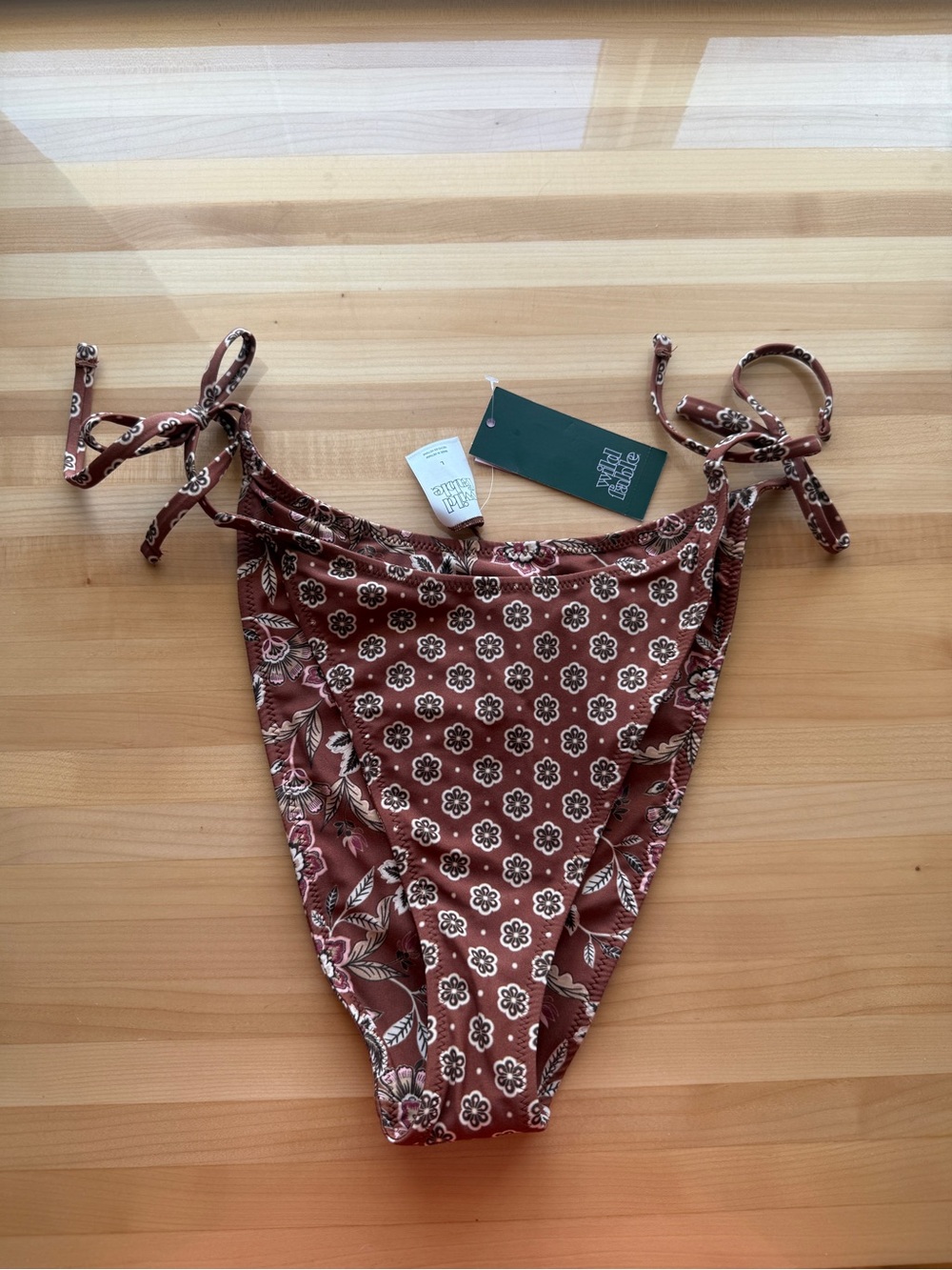 Wild Fable Reversible Brown Floral Tie-Side Bikini Bottom